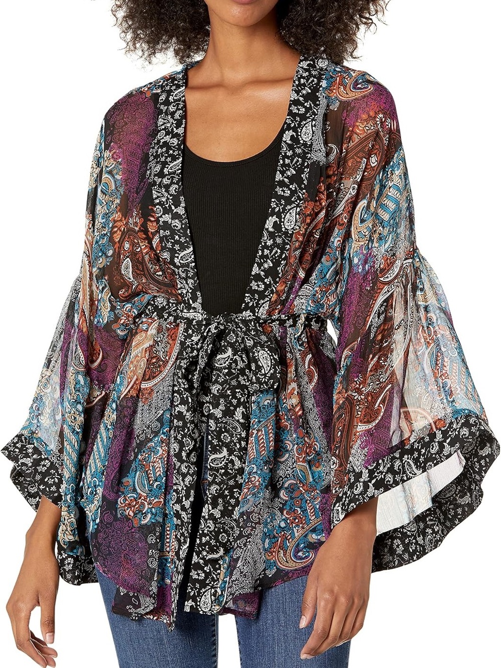 SO kimono colorful paisley sheer chiffon open front